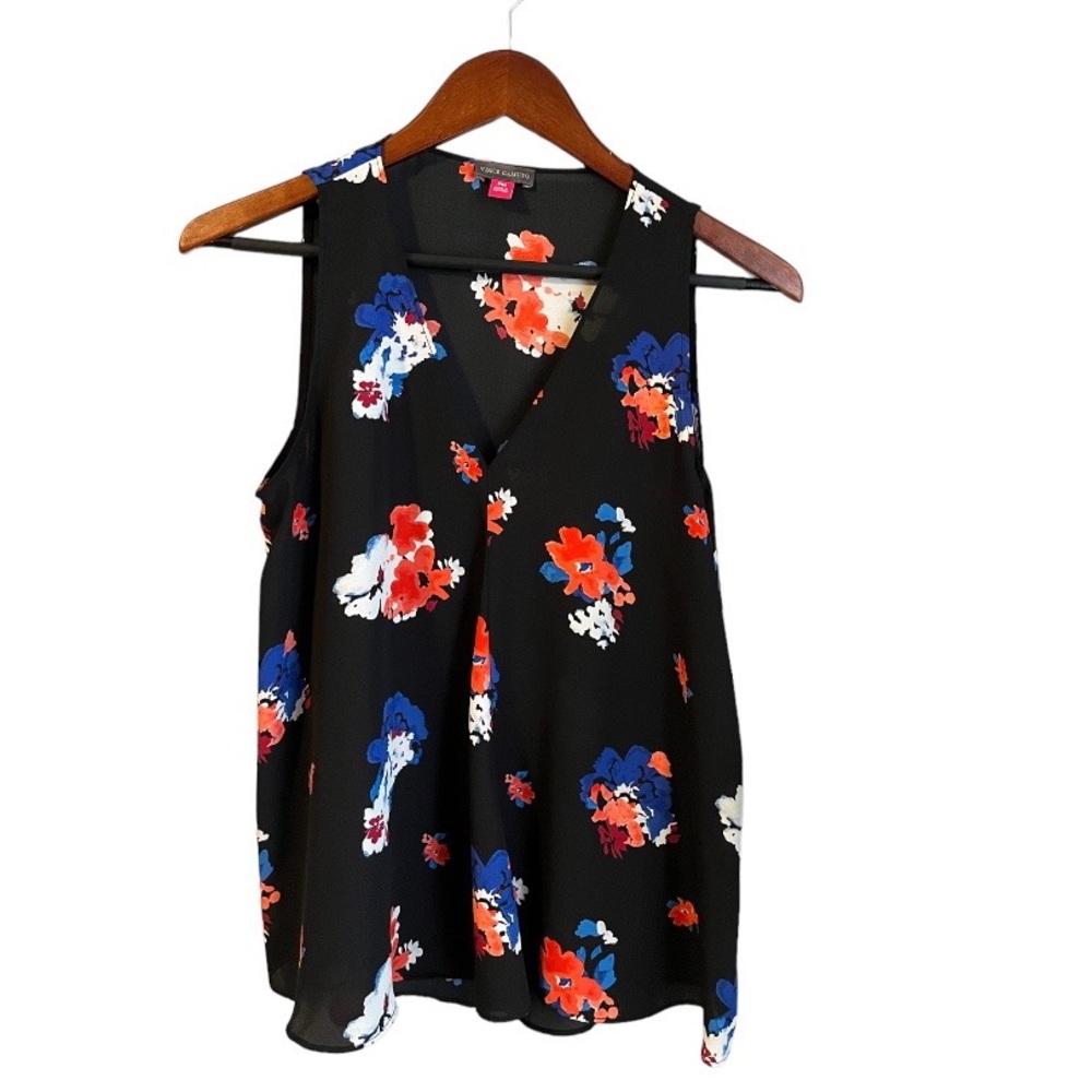 Vince Camuto Sheer Floral V-neck Tank